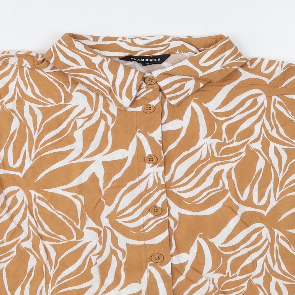 Womens UK Size 14 Peacocks Brown Basic Button-Up