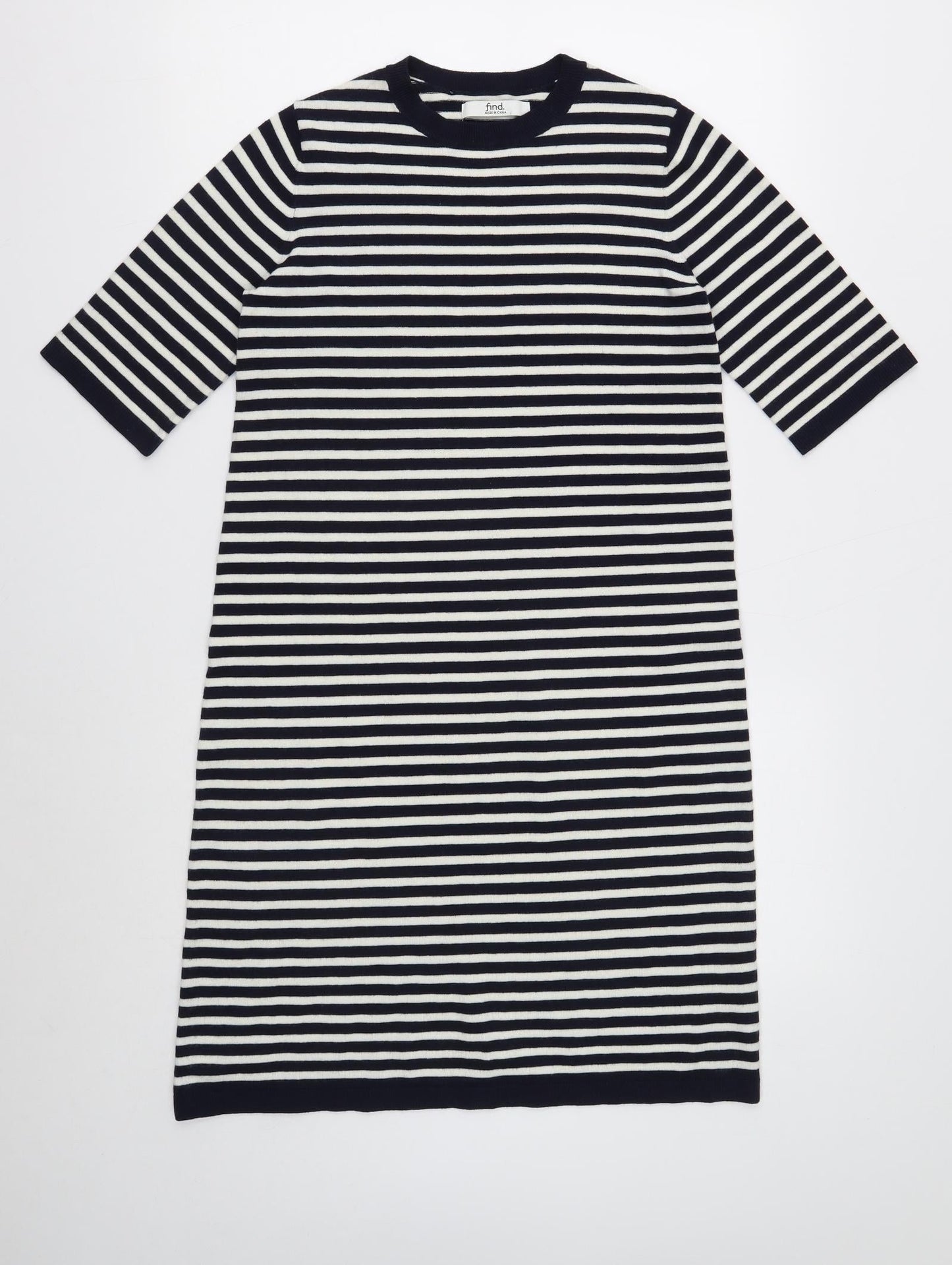 Find Womens Black Striped Polyester T-Shirt Dress Size 8 Crew Neck Pullover
