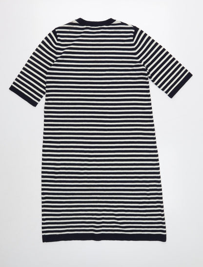Find Womens Black Striped Polyester T-Shirt Dress Size 8 Crew Neck Pullover