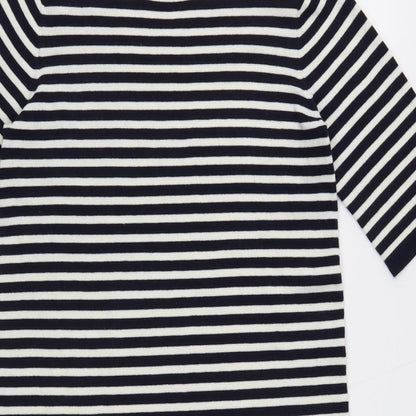 Find Womens Black Striped Polyester T-Shirt Dress Size 8 Crew Neck Pullover