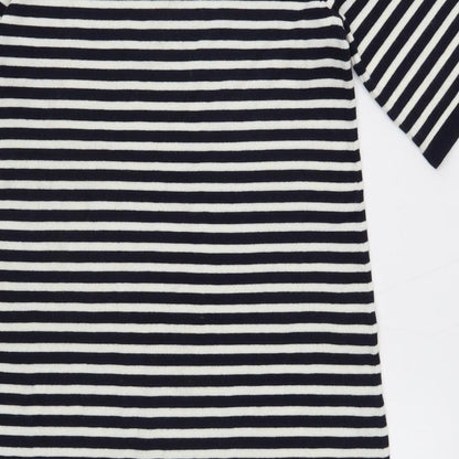 Find Womens Black Striped Polyester T-Shirt Dress Size 8 Crew Neck Pullover