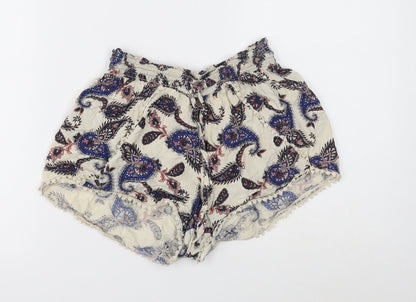 Primark Womens Multicoloured Paisley Viscose Hot Pants Shorts Size 8 Regular Drawstring