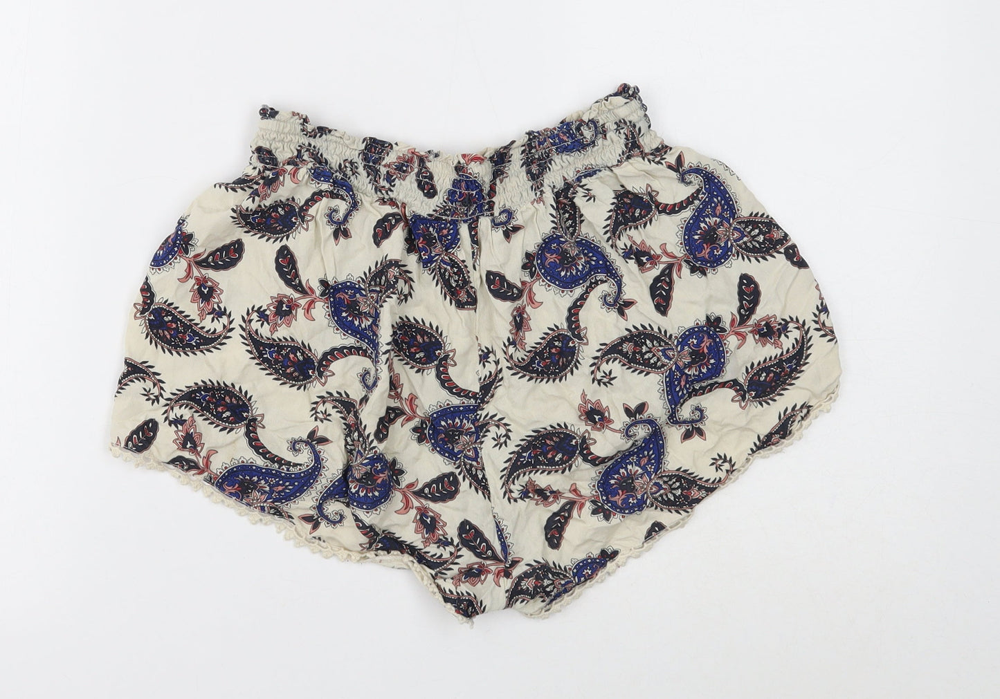 Primark Womens Multicoloured Paisley Viscose Hot Pants Shorts Size 8 Regular Drawstring