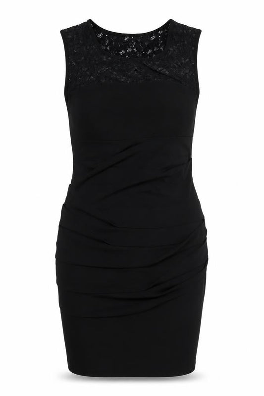 En Focus Studio Womens Black Polyester Bodycon Size 12 Round Neck Pullover - Lace Detail
