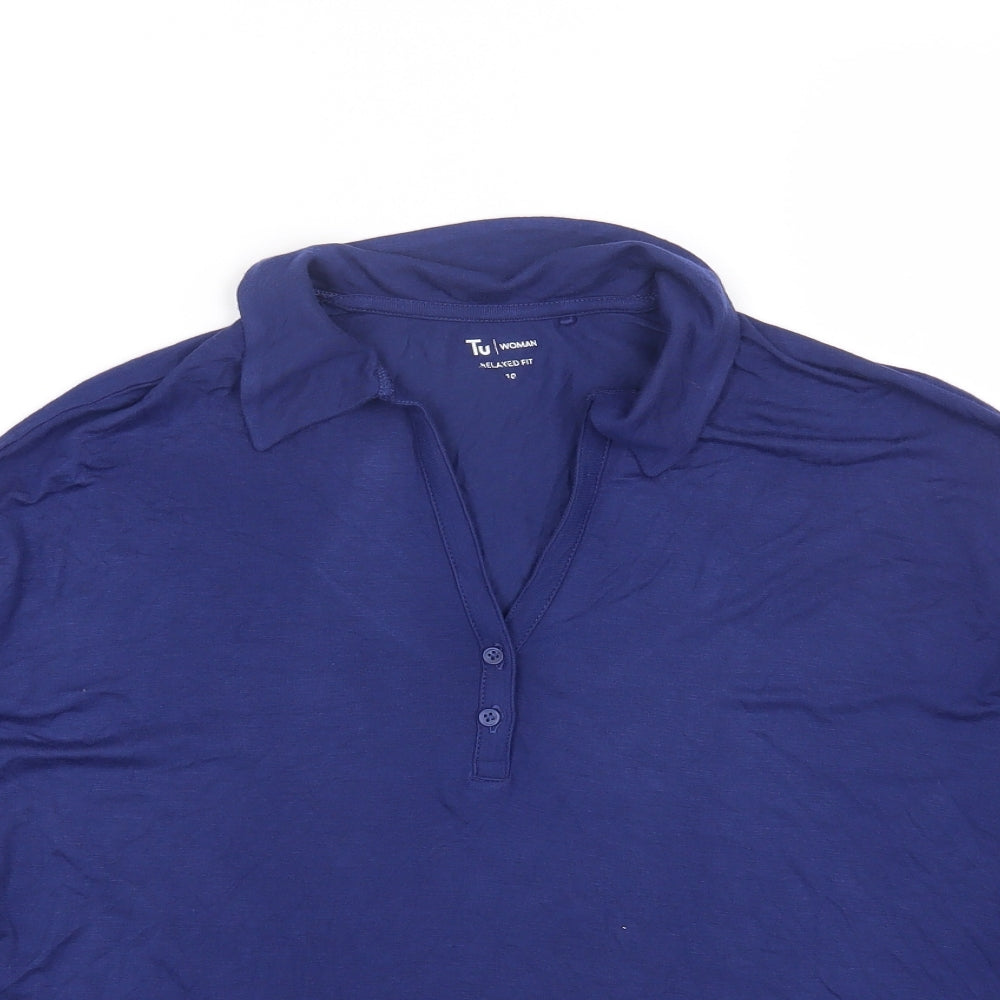 TU Womens Blue Viscose Basic T-Shirt Size 10 Collared