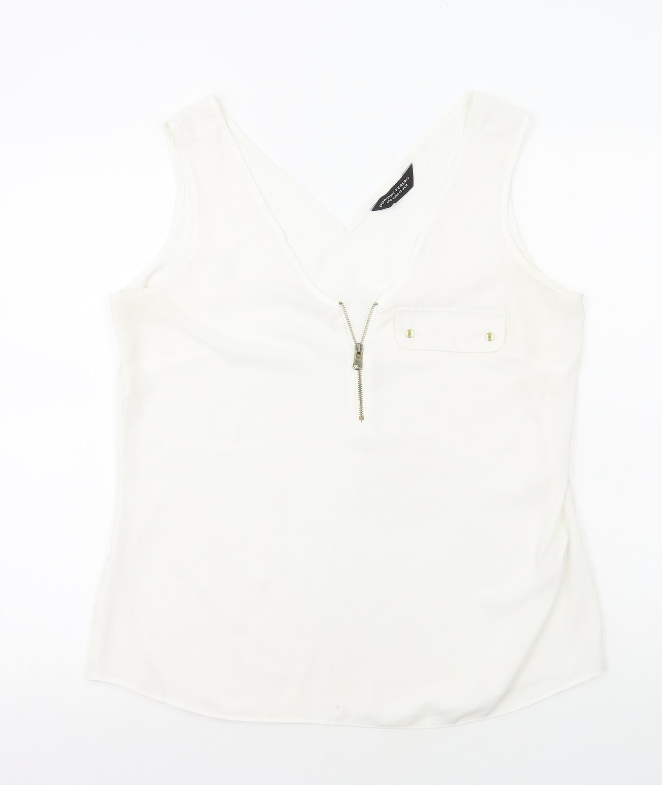 Dorothy Perkins Womens White Polyester Basic Tank Size 14 V-Neck