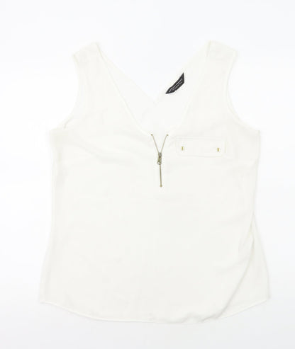 Dorothy Perkins Womens White Polyester Basic Tank Size 14 V-Neck