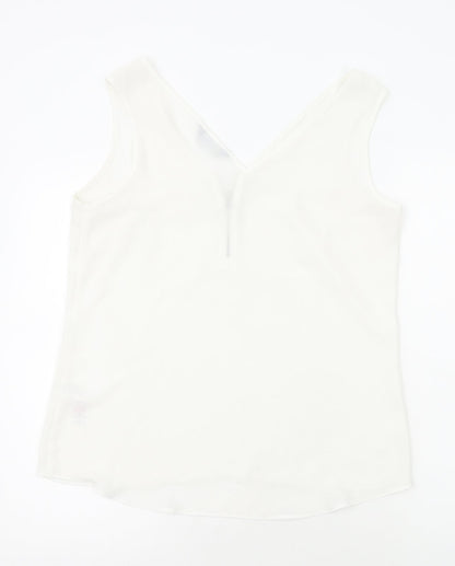 Dorothy Perkins Womens White Polyester Basic Tank Size 14 V-Neck