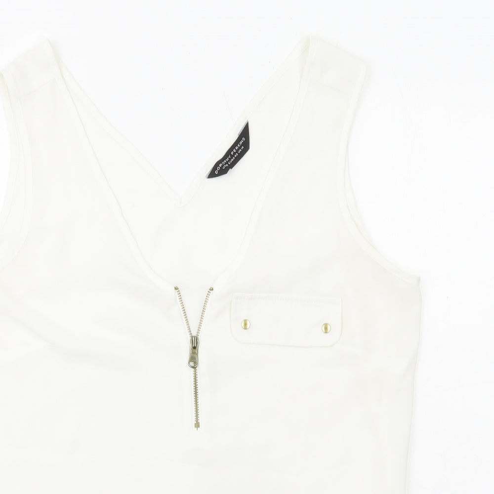 Dorothy Perkins Womens White Polyester Basic Tank Size 14 V-Neck