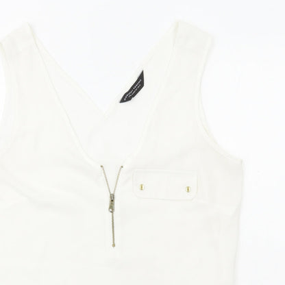 Dorothy Perkins Womens White Polyester Basic Tank Size 14 V-Neck