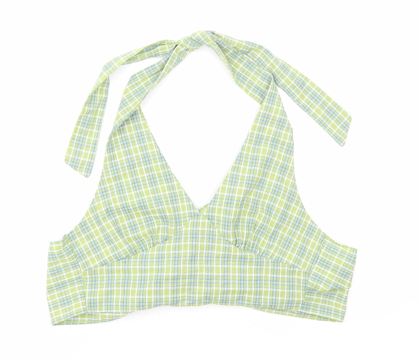 SheIn Womens Green Plaid Cotton Cropped Tank Size S Halter