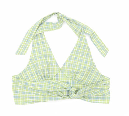 SheIn Womens Green Plaid Cotton Cropped Tank Size S Halter