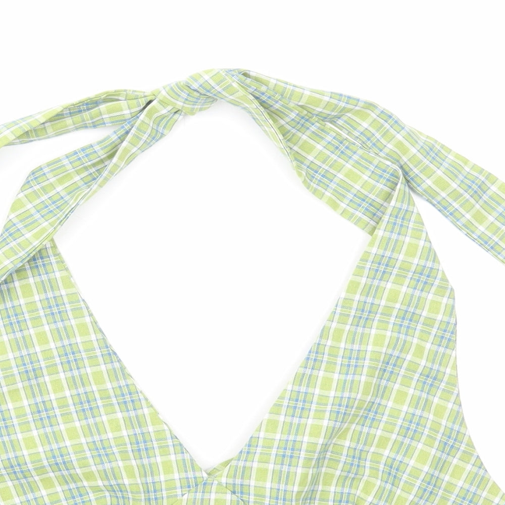 SheIn Womens Green Plaid Cotton Cropped Tank Size S Halter