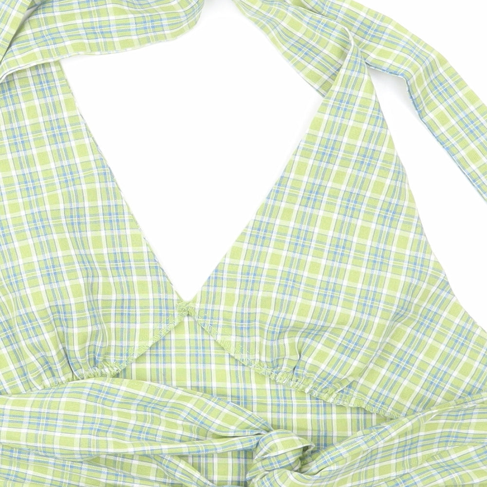 SheIn Womens Green Plaid Cotton Cropped Tank Size S Halter