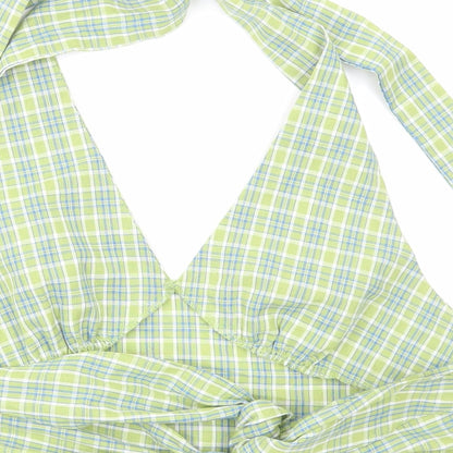 SheIn Womens Green Plaid Cotton Cropped Tank Size S Halter