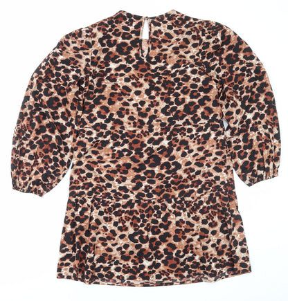 New Look Womens Brown Animal Print Polyester Sheath Size 10 Round Neck Pullover - Leopard Print