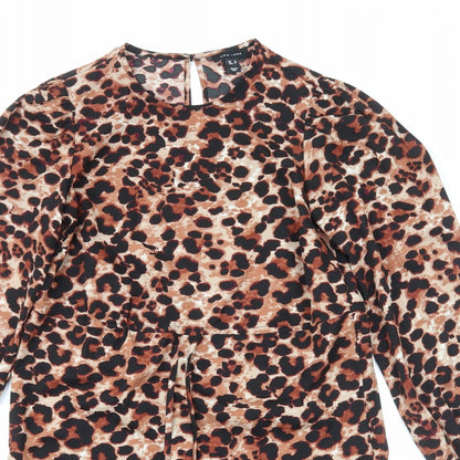 New Look Womens Brown Animal Print Polyester Sheath Size 10 Round Neck Pullover - Leopard Print