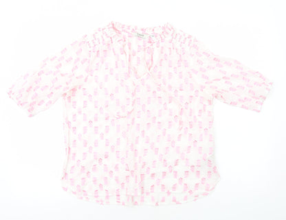 b.young Womens Pink Geometric Cotton Basic Blouse Size 10 V-Neck