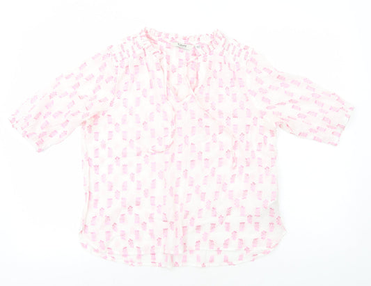 b.young Womens Pink Geometric Cotton Basic Blouse Size 10 V-Neck