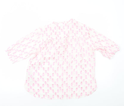 b.young Womens Pink Geometric Cotton Basic Blouse Size 10 V-Neck