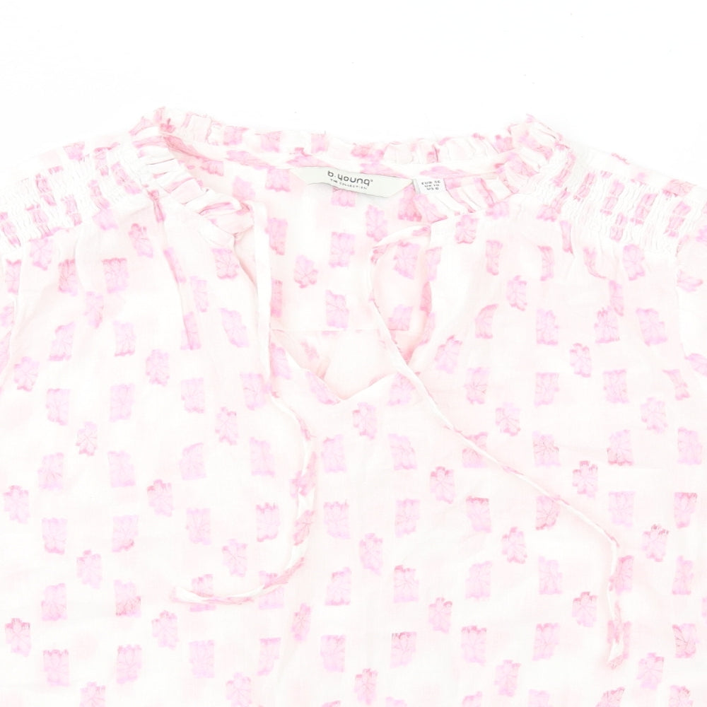 b.young Womens Pink Geometric Cotton Basic Blouse Size 10 V-Neck
