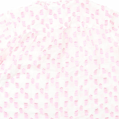 b.young Womens Pink Geometric Cotton Basic Blouse Size 10 V-Neck