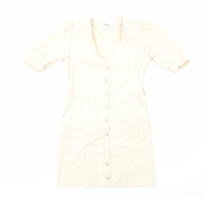 Miss Selfridge Womens Ivory Cotton Mini Size 6 V-Neck Button