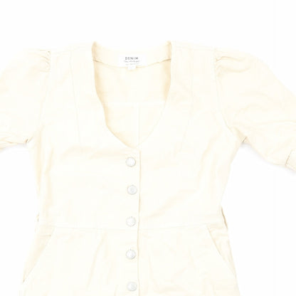 Miss Selfridge Womens Ivory Cotton Mini Size 6 V-Neck Button