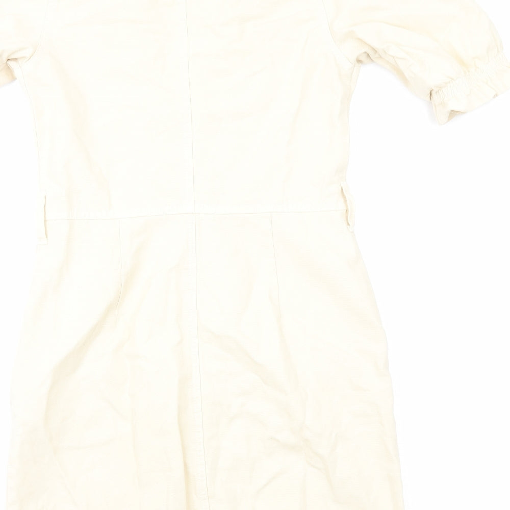 Miss Selfridge Womens Ivory Cotton Mini Size 6 V-Neck Button