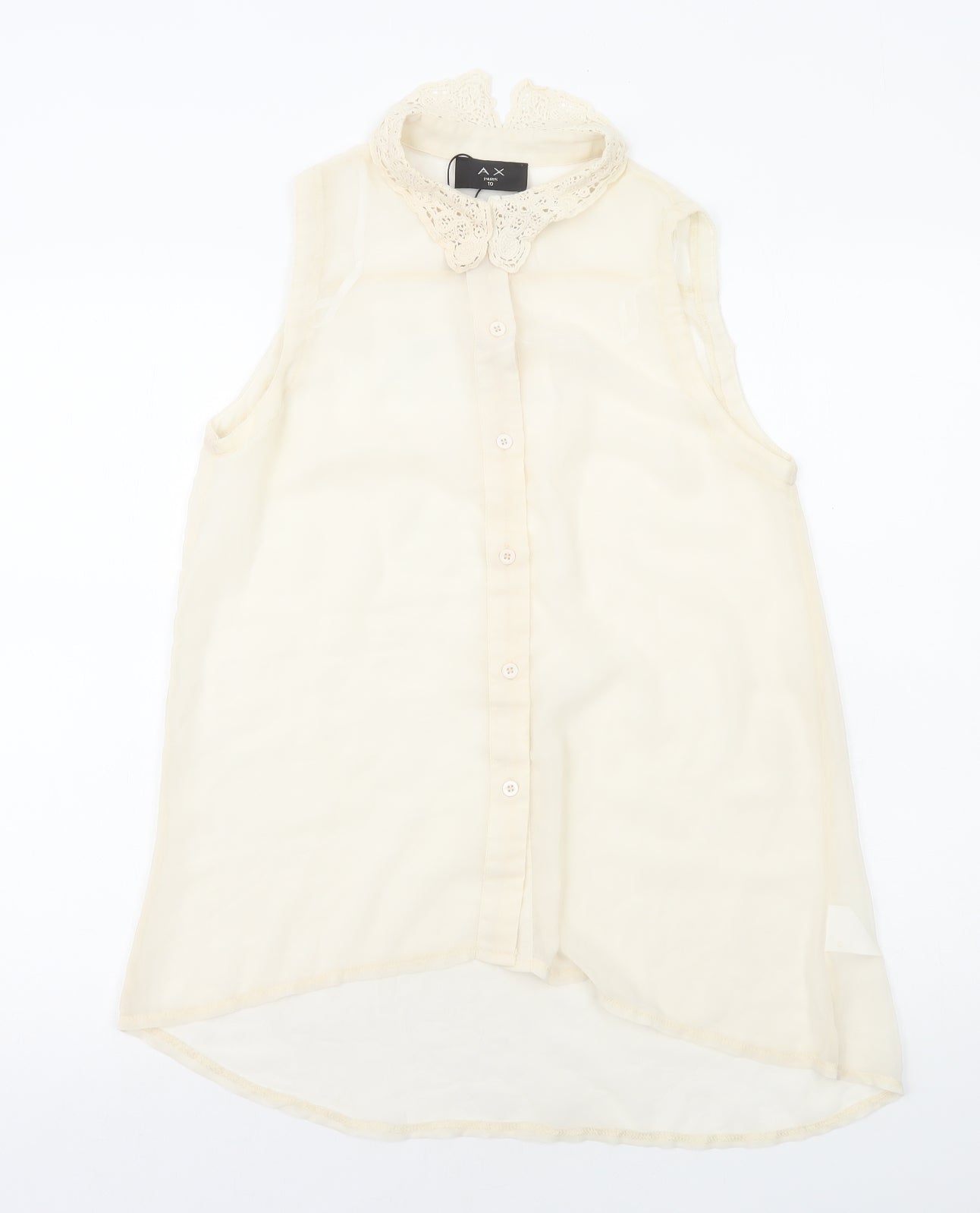 AX Paris Womens Ivory Polyester Basic Button-Up Size 10 Collared