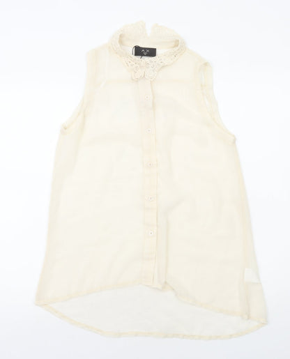 AX Paris Womens Ivory Polyester Basic Button-Up Size 10 Collared