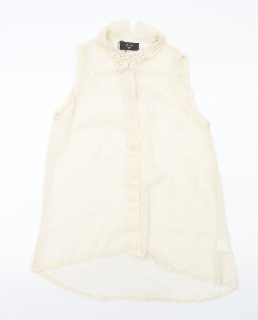 AX Paris Womens Ivory Polyester Basic Button-Up Size 10 Collared