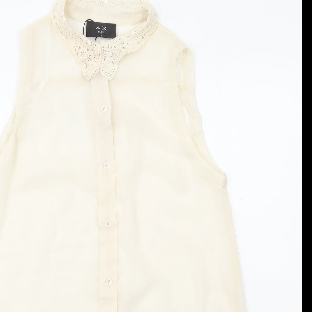 AX Paris Womens Ivory Polyester Basic Button-Up Size 10 Collared