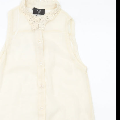 AX Paris Womens Ivory Polyester Basic Button-Up Size 10 Collared