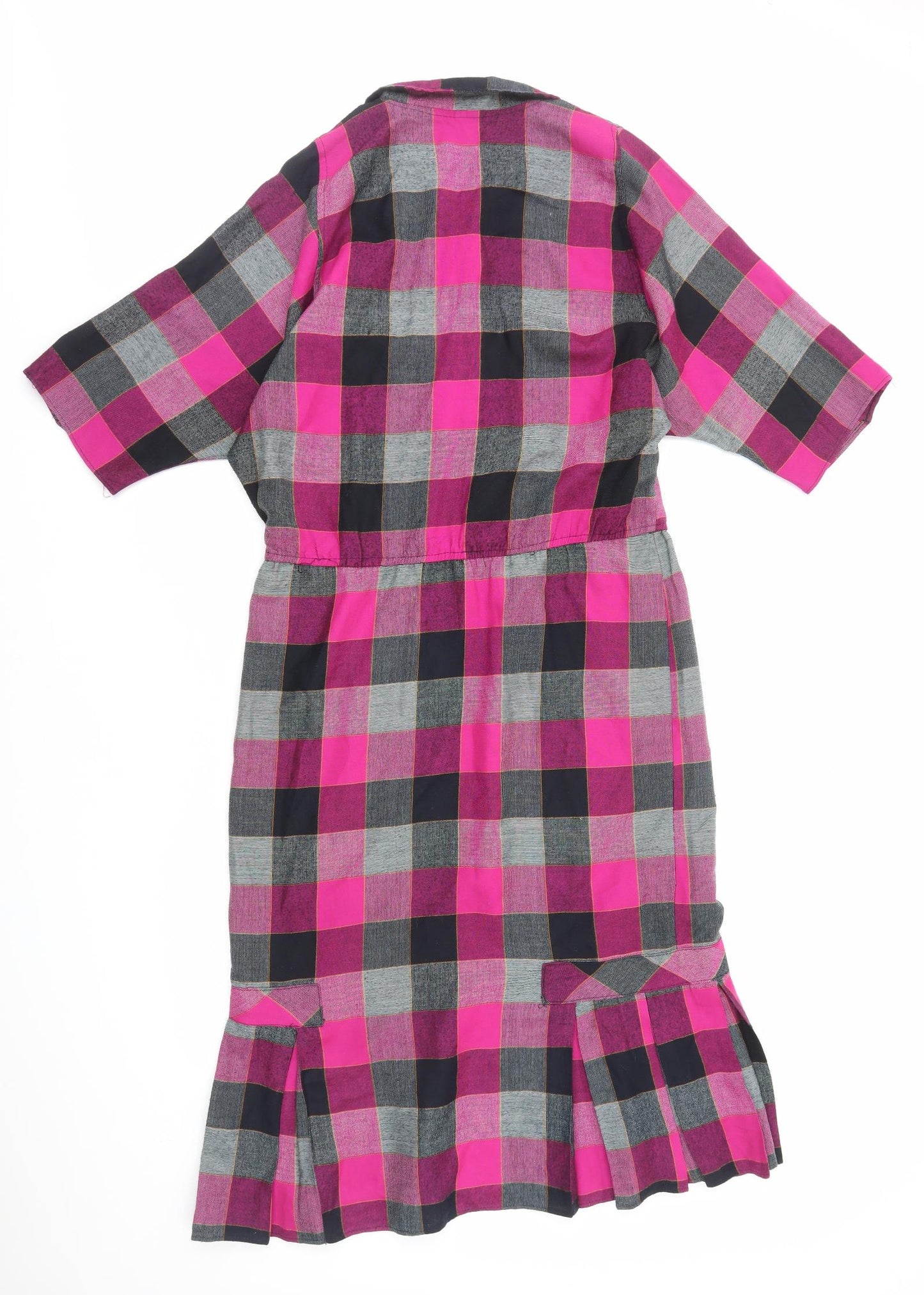Preworn Womens Pink Check Polyester Shirt Dress Size L Collared Button