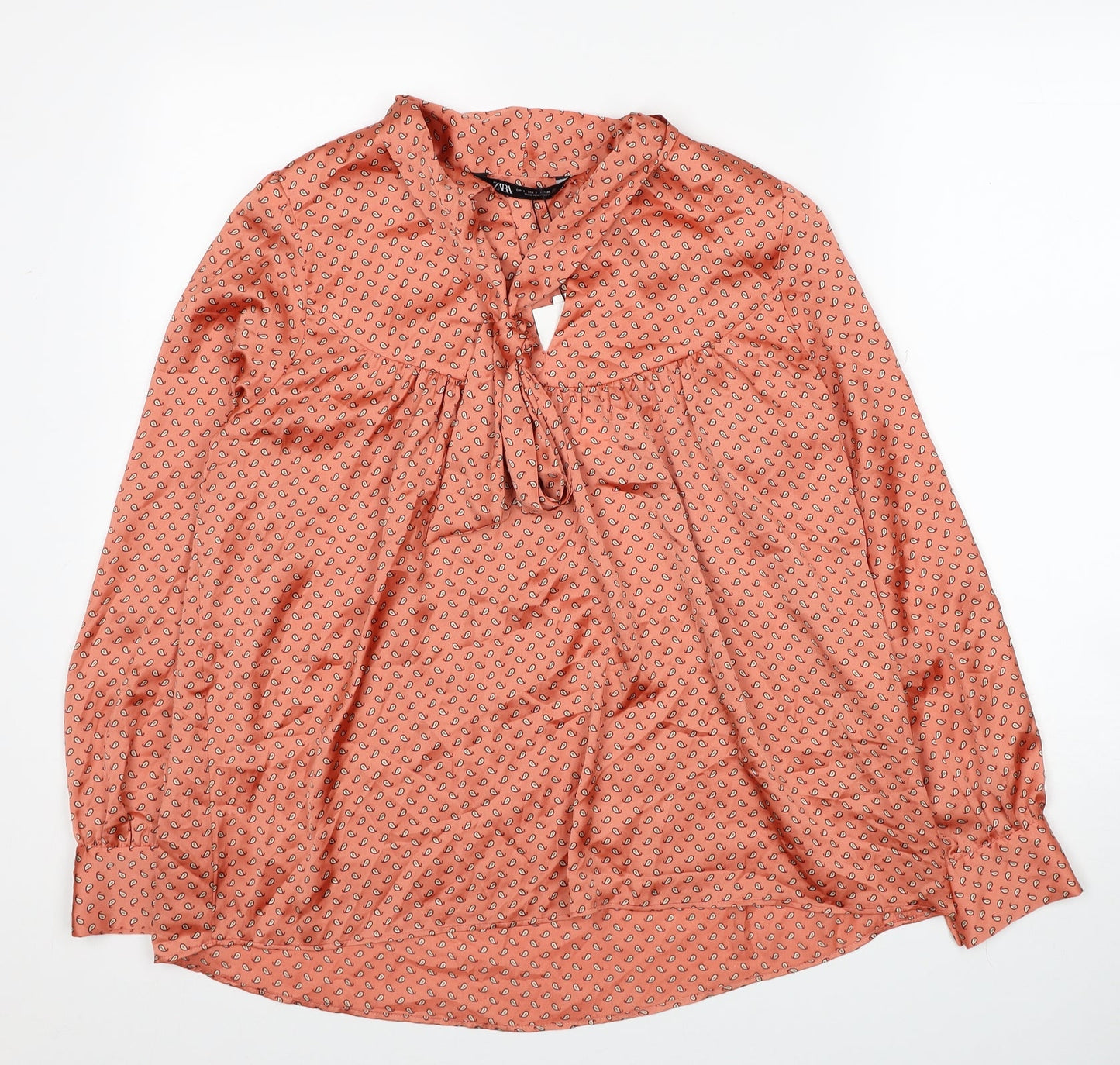 Zara Womens Orange Geometric Polyester Basic Blouse Size S V-Neck