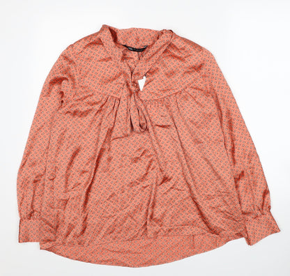 Zara Womens Orange Geometric Polyester Basic Blouse Size S V-Neck