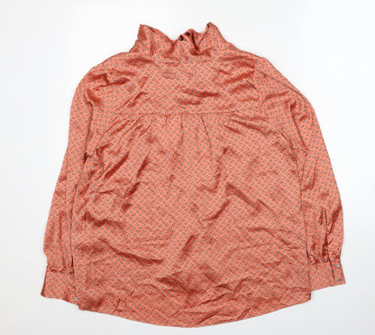 Zara Womens Orange Geometric Polyester Basic Blouse Size S V-Neck