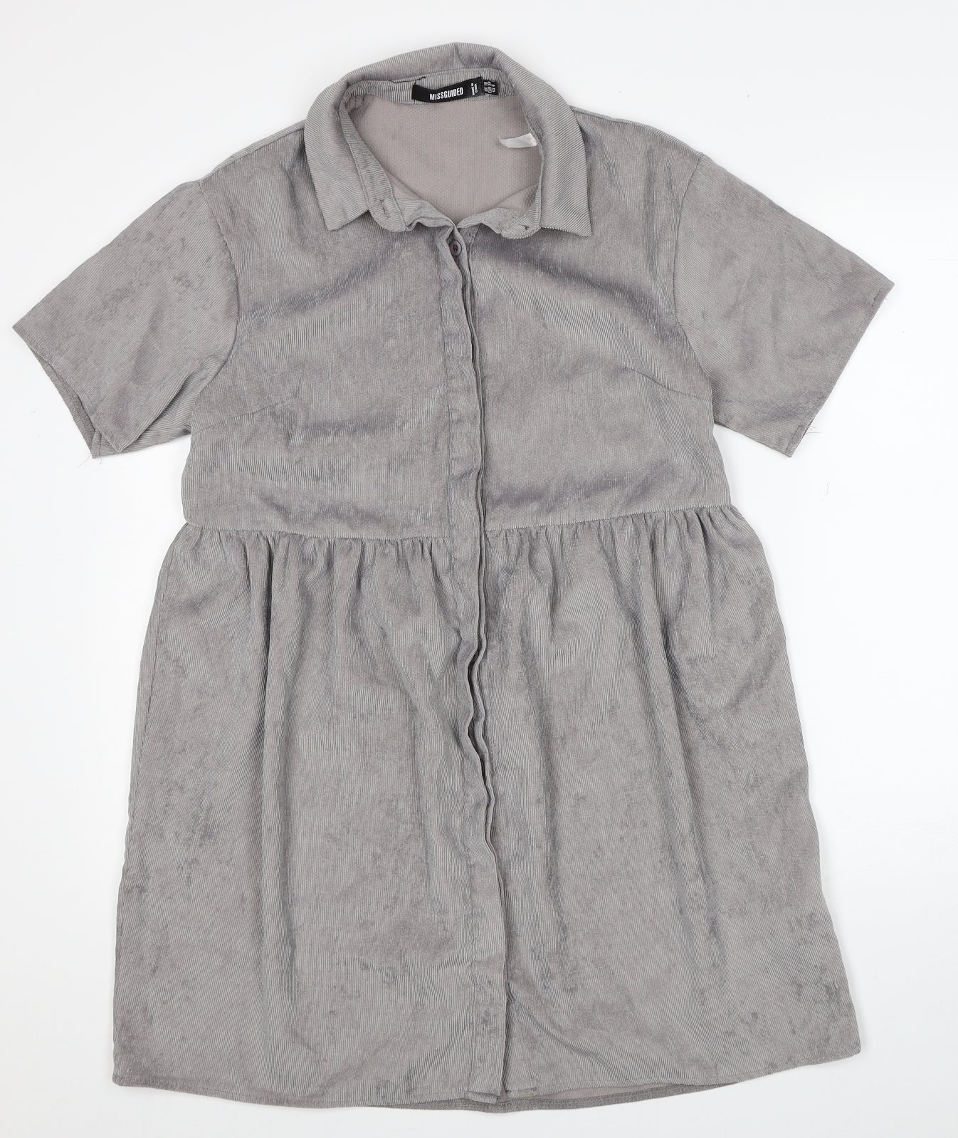 Missguided Womens Grey Polyester Shirt Dress Size 10 Collared Button