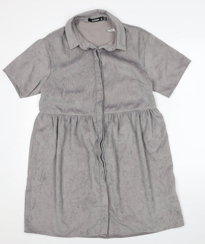 Missguided Womens Grey Polyester Shirt Dress Size 10 Collared Button