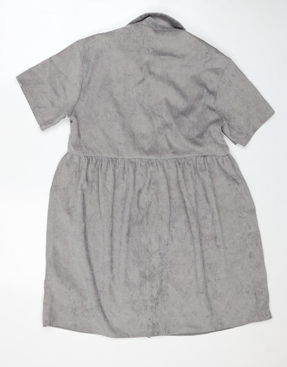 Missguided Womens Grey Polyester Shirt Dress Size 10 Collared Button