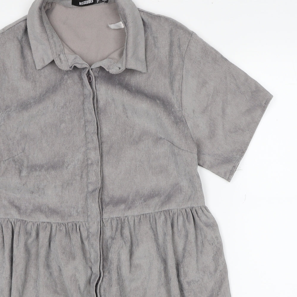 Missguided Womens Grey Polyester Shirt Dress Size 10 Collared Button