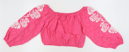Womens UK Size 16 Marks and Spencer Pink Cropped Blouse