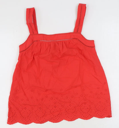 Marks and Spencer Womens Red 100% Cotton Basic Blouse Size 8 Square Neck