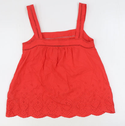Marks and Spencer Womens Red 100% Cotton Basic Blouse Size 8 Square Neck