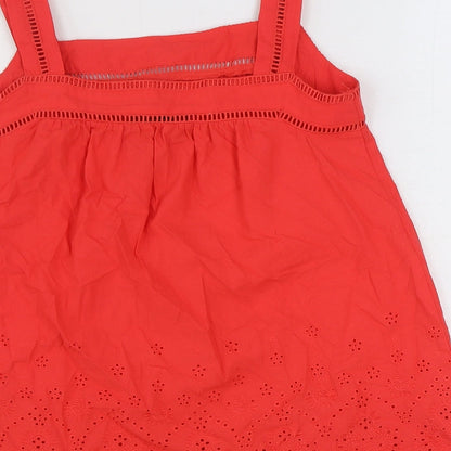 Marks and Spencer Womens Red 100% Cotton Basic Blouse Size 8 Square Neck
