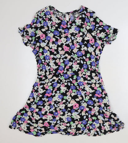 Marks and Spencer Womens Multicoloured Floral Viscose Fit & Flare Size 10 Boat Neck Button