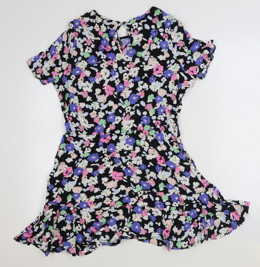Marks and Spencer Womens Multicoloured Floral Viscose Fit & Flare Size 10 Boat Neck Button