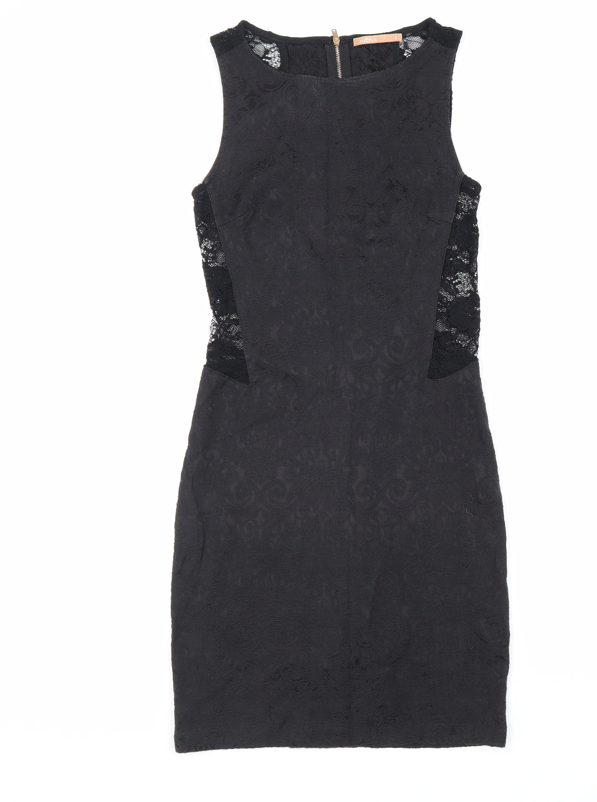 My Se Womens Black Polyester Pencil Dress Size S Boat Neck Zip - Lace Detail