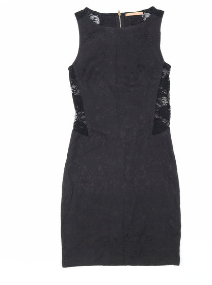 My Se Womens Black Polyester Pencil Dress Size S Boat Neck Zip - Lace Detail